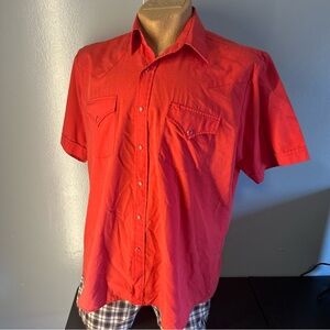 Ely Cattleman Pearl Snap Shirt Mens Size 17 Red Western Cowboy Rodeo Vintage